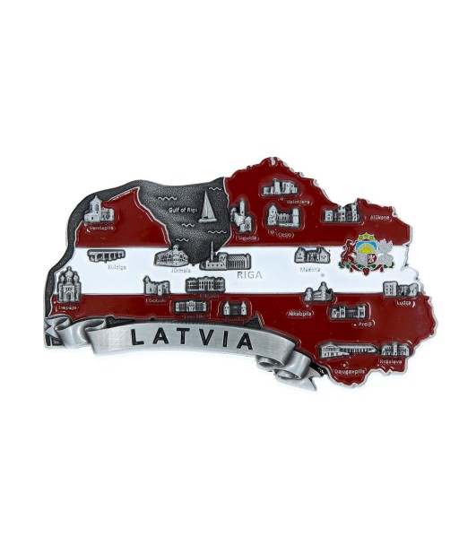 Ledusskapja magnēts Latvijas karte ar pilsētu simboliem